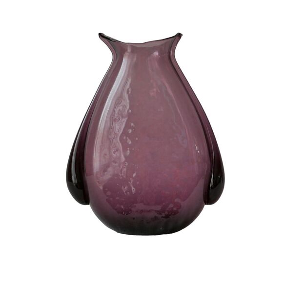 11.5" Blenko Pouch Vase #535 Amethyst with Applied Fins by Winslow Anderson - Picture 1 of 10